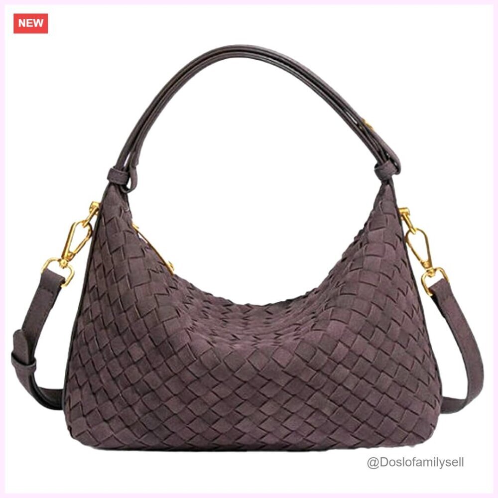 Suede Woven Tote Bag Adjustable Strap Crossbody Shoulder Handbag Purse